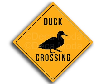 Duck Crossing Sign: Yellow Road-Style Warning Plaque, Indoor/Outdoor Decor, Farm Signs
