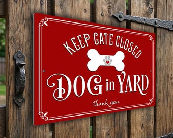 Keep Gate Closed Dog in Yard Sign, Weatherproof Outdoor Aluminum Security Fence Plaque