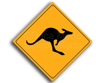 Kangaroo Crossing Sign: Yellow Road Style Warning Plaque, Australian Signs