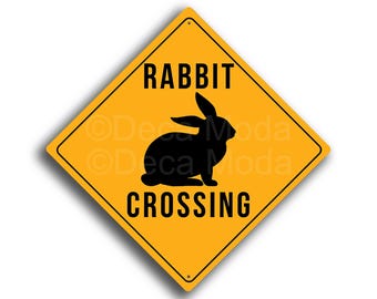 Rabbit Crossing Sign: Yellow Road Style Aluminum Decor, Pet Signs