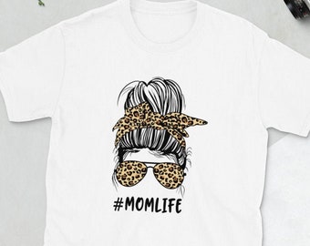 MOMLIFE Leopard Print Tshirt | Mom Life Messy Bun T-Shirt | mom life tee | mothers day gift | Leopard Mom Shirt | mom funny tee | Mama Shirt