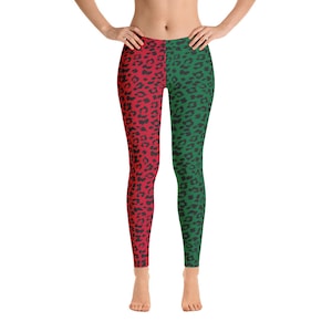 Leggings mit Leopard Print - alle über grau Yoga Hose - Tier Haut Druck - Sport Yoga Leggings - rot und grün Leopard Print Leggings
