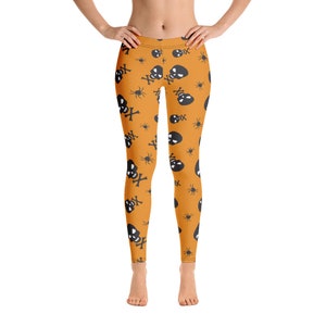 Halloween Skulls And Spiders Leggings, Sports And Yoga Leggings, Halloween Leggings Women, Halloween Leggings Girl