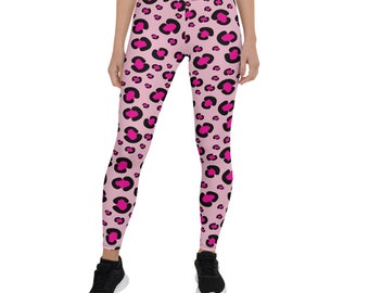 Pink Leggings For Women, Leopard Print All Over Yoga Pants, Sports And Yoga Leggings