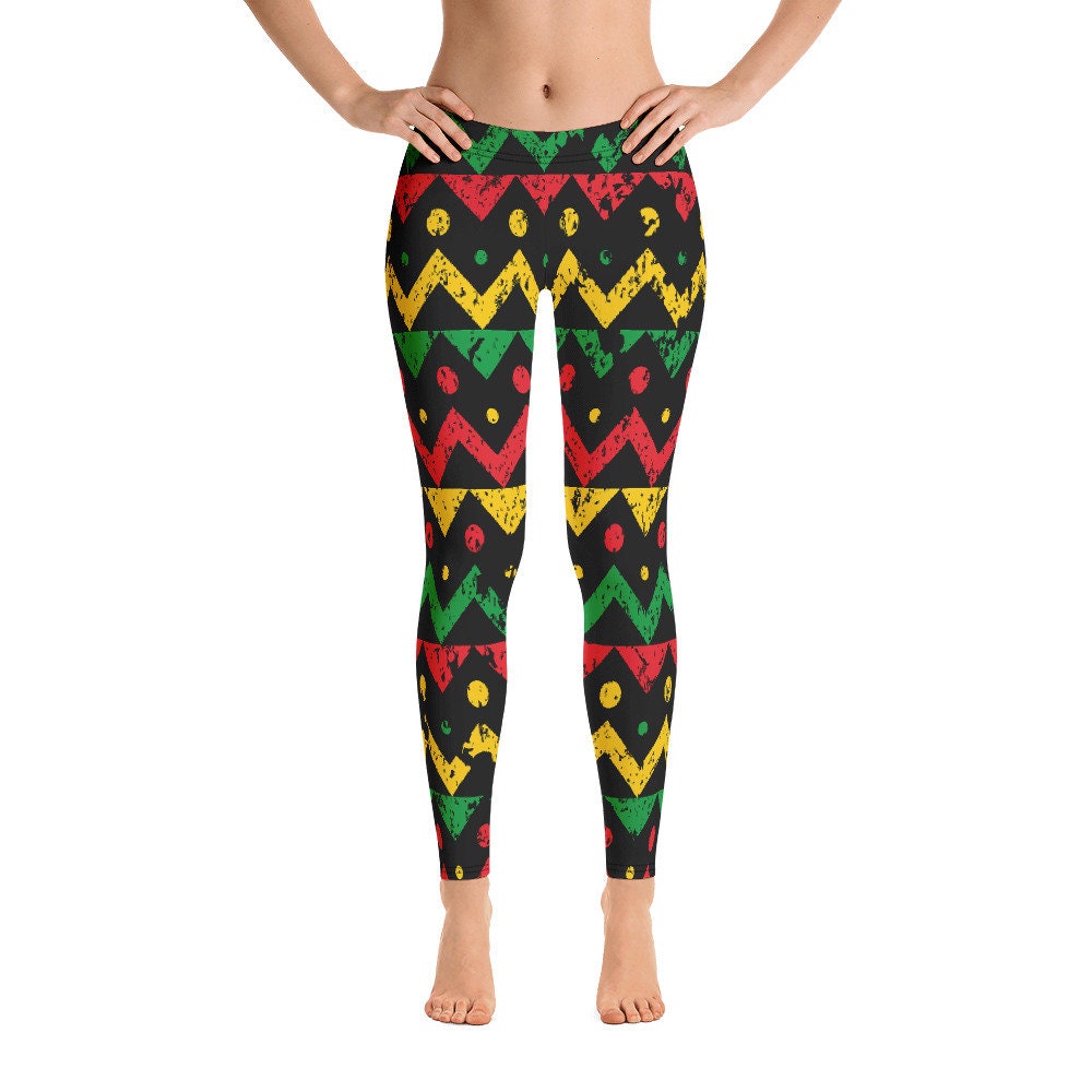 Rastafarian Flag Colors Yoga Leggings, Jamaican Reggae Leggings, One
