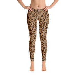 Leggings With Leopard Print - All Over Grey Yoga Pants - Animal skin print - Sports Yoga Leggings - Brown Leopard Print Leggings