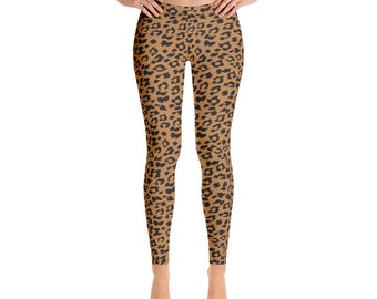 Leggings With Leopard Print - All Over Grey Yoga Pants - Animal skin print - Sports Yoga Leggings - Brown Leopard Print Leggings