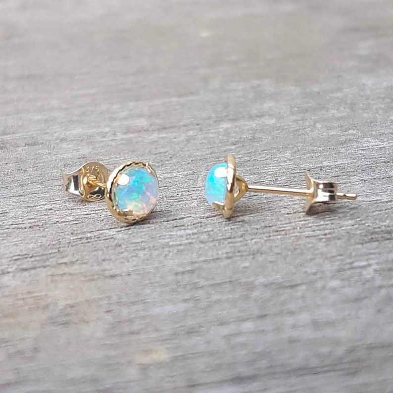 Opal Earrings Stud 18ct Gold Tiny Opal studs October | Etsy