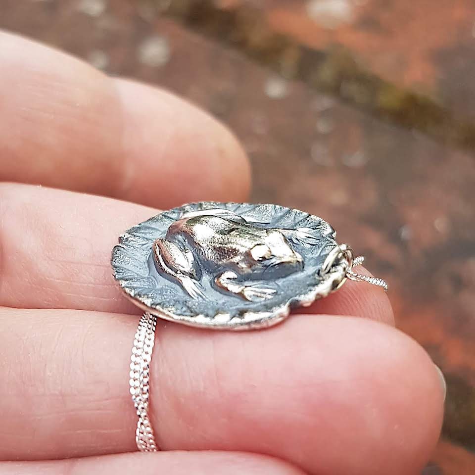 Frog and Lily Pad Necklace Sterling Silver lily pad pendant Etsy