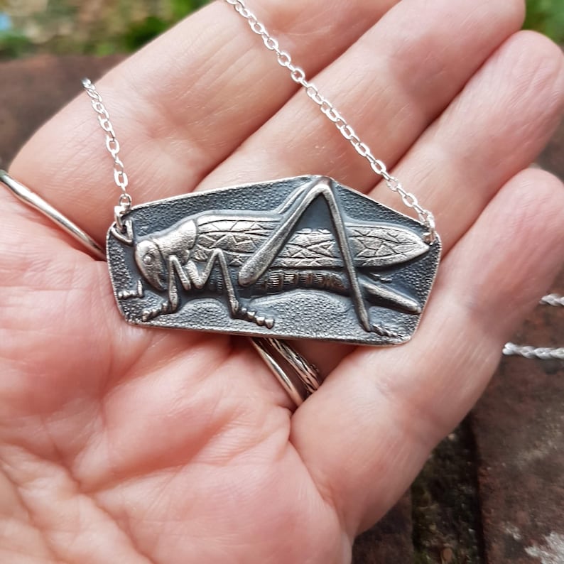 Handmade jewelry Silver Grasshopper Necklace Sterling Silver Art Nouveau Grasshopper Pendant Vintage Style Jewelry Insect Necklace Silver