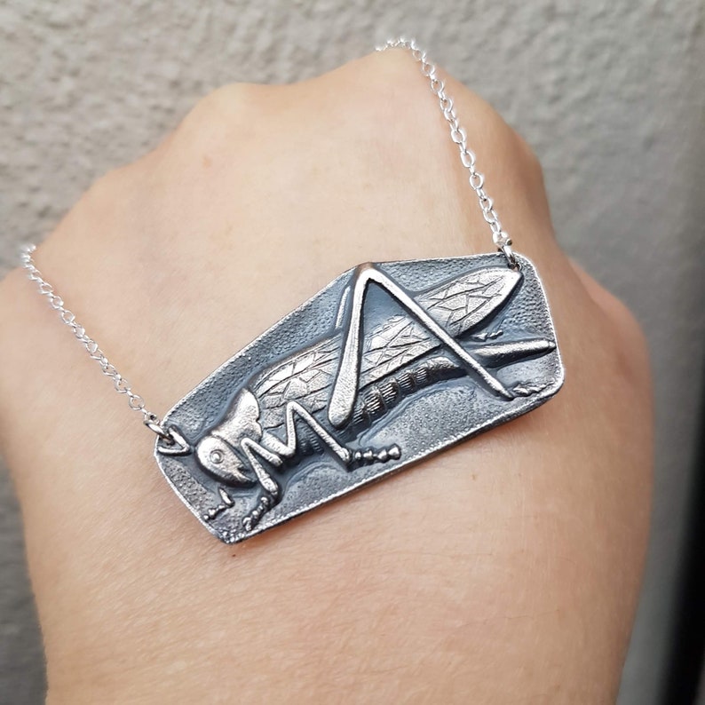 Handmade jewelry Silver Grasshopper Necklace Sterling Silver Art Nouveau Grasshopper Pendant Vintage Style Jewelry Insect Necklace Silver