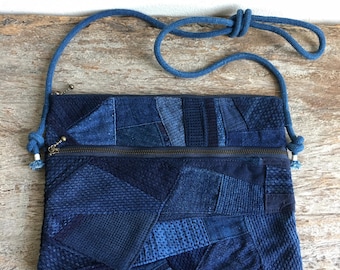 16x10x6cm Indigo Union Japanese Handmade Blue Kofu Patchwork YKK Unisex Battery Pouch Bag