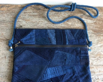 16x10x6cm Indigo Union Japanese Handmade Blue Kofu Patchwork YKK Unisex Battery Pouch Bag