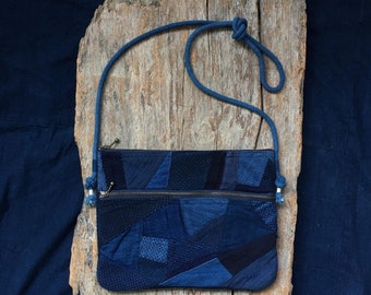 16x10x6cm Indigo Union Japanese Handmade Blue Kofu Patchwork YKK Unisex Battery Pouch Bag