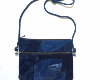 16x10x6cm Indigo Union Japanese Handmade Blue Kofu Patchwork YKK Unisex Battery Pouch Bag