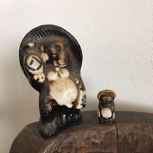 Vintage Japanese Tanuki Raccoon Dog, Vintage Porcelain Ornamental Statue 2 PCS