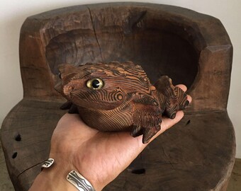 Japanese Vintage Wooden Kaeru Frog Hand Carving ,wood Animal