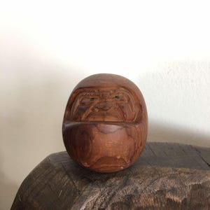 Vintage Traditional Wooden Daruma Carving Japanese Art