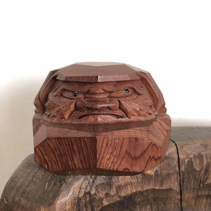 Vintage Traditional Wooden Daruma Carving Japanese Art