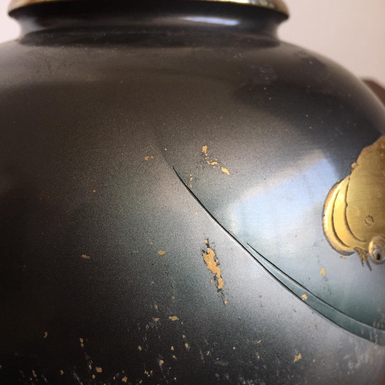 Vintage Japanese Black Mixed Metal Vase, Bronze, Copper, Silver & Gold Koi Stamped image 10