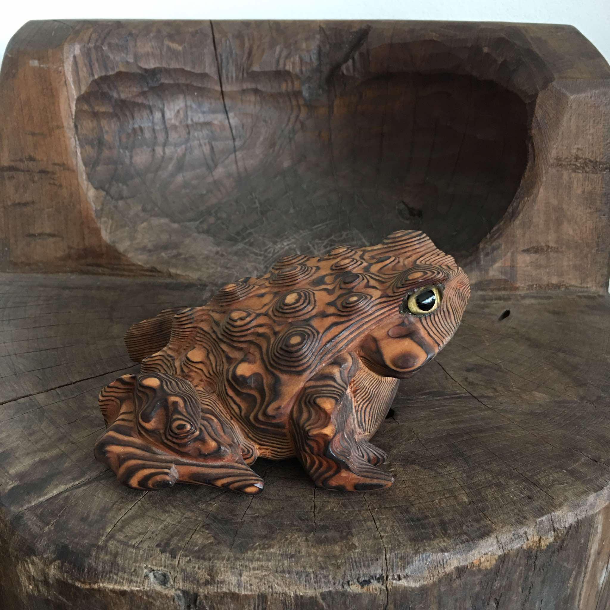 Japanese Vintage Wooden Kaeru Frog Hand Carving ,wood Animal