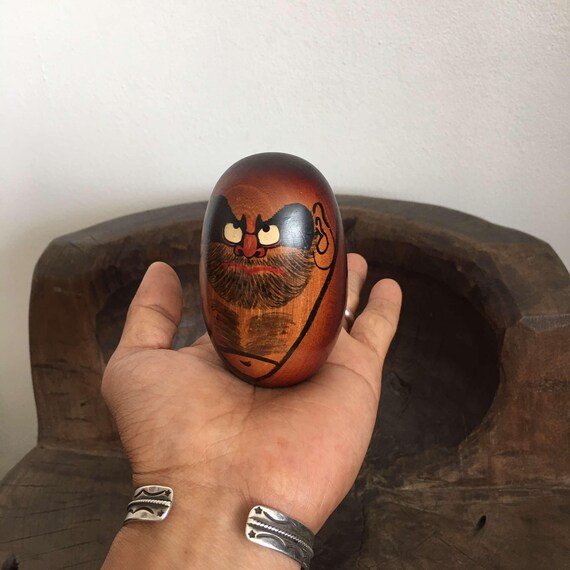 Vintage Traditional Wooden Daruma Carving Handcrafted Japanese Art