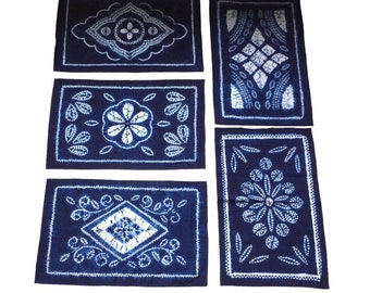 Vintage Shibori Indigo Fabric 5 pieces