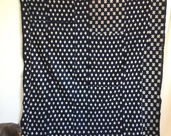 Vintage Japanese indigo Patchwork kasuri dyed furoshiki fabric