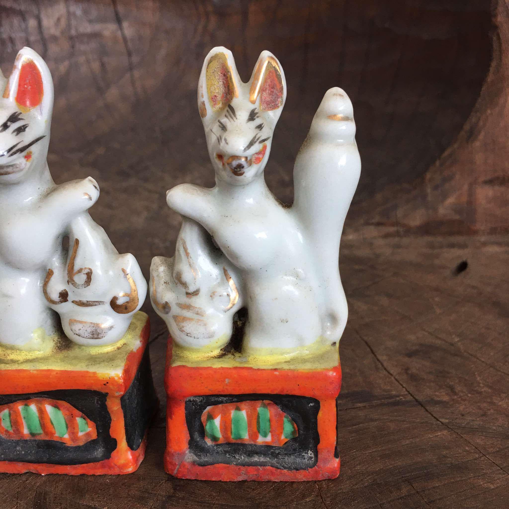 Japanese Antique Vintage Porcelain Kitsune / Fox Statues / Inari
