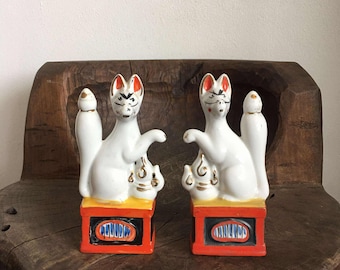 アンティーク今戸焼土狐 - 希少な鉄砲狐人形、日本の守護神、江戸の