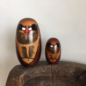 Vintage traditioneel houten daruma-snijwerk 2 stuks handgemaakte Japanse kunst