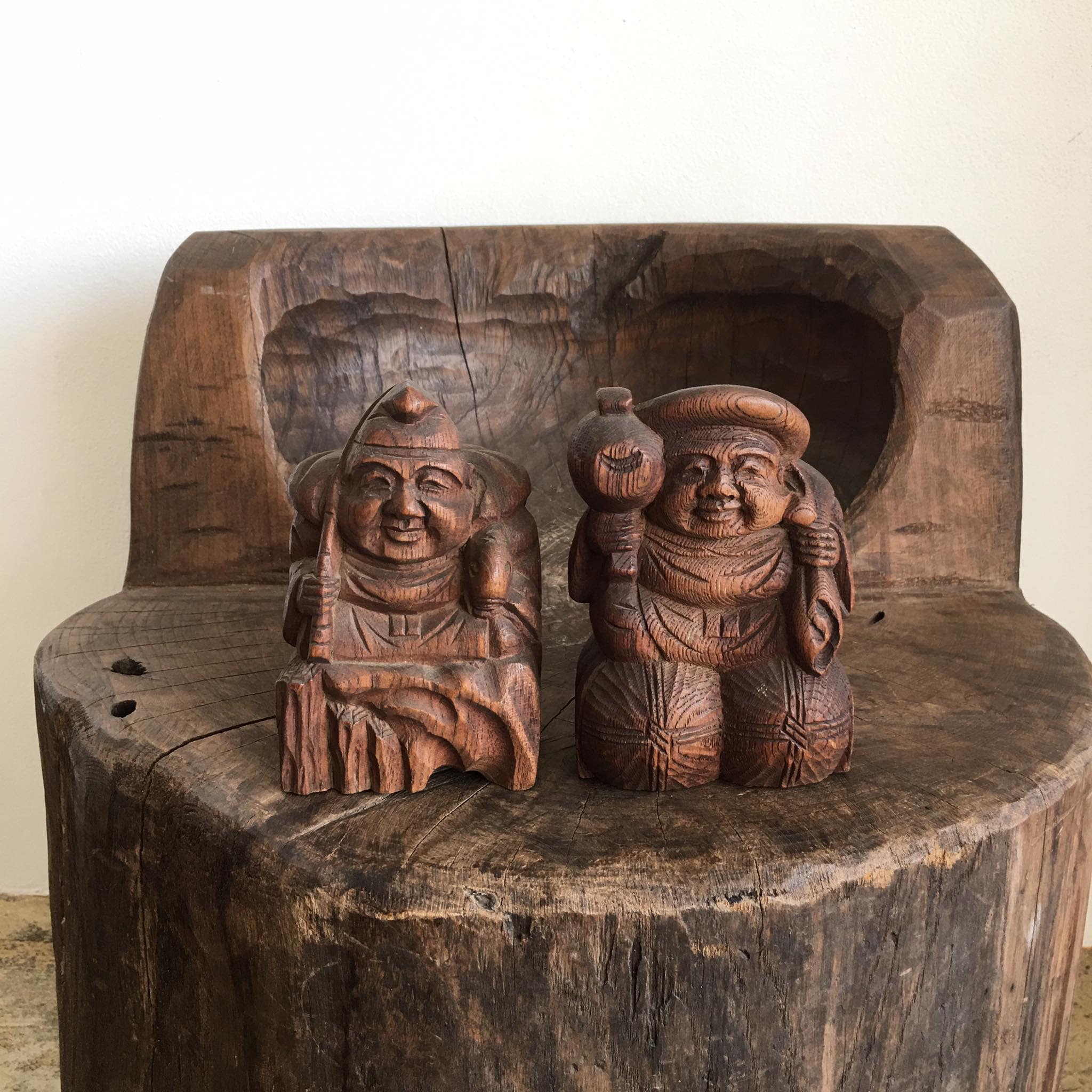 【 明治九谷 五彩金彩壺 】 大黒図(恵比寿留守模様) L0405D RARE Vintage Ebisu & Daikokuten , Hand Carved Wood, Lucky