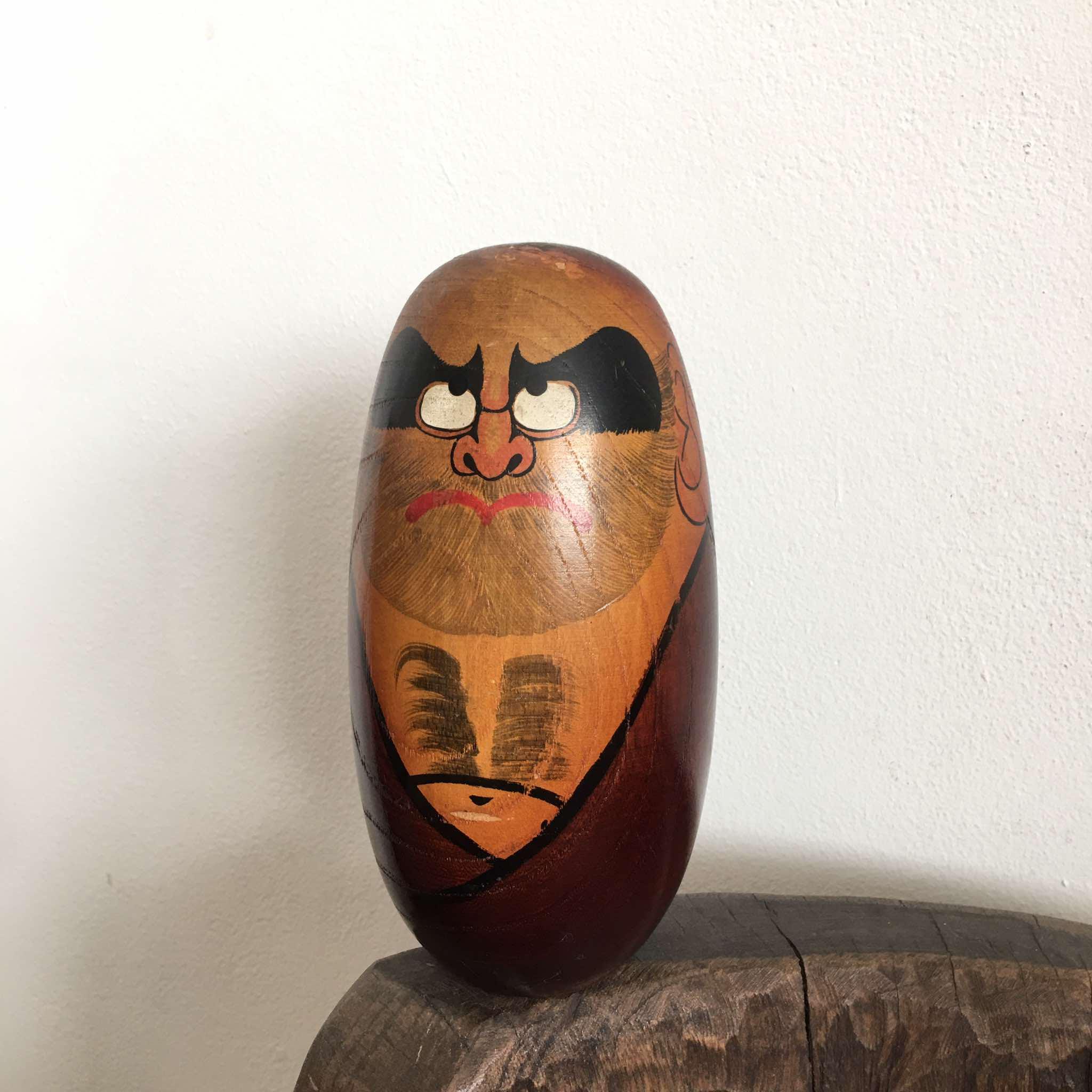 Vintage Traditional Wooden Daruma Carving Handcrafted Japanese Art