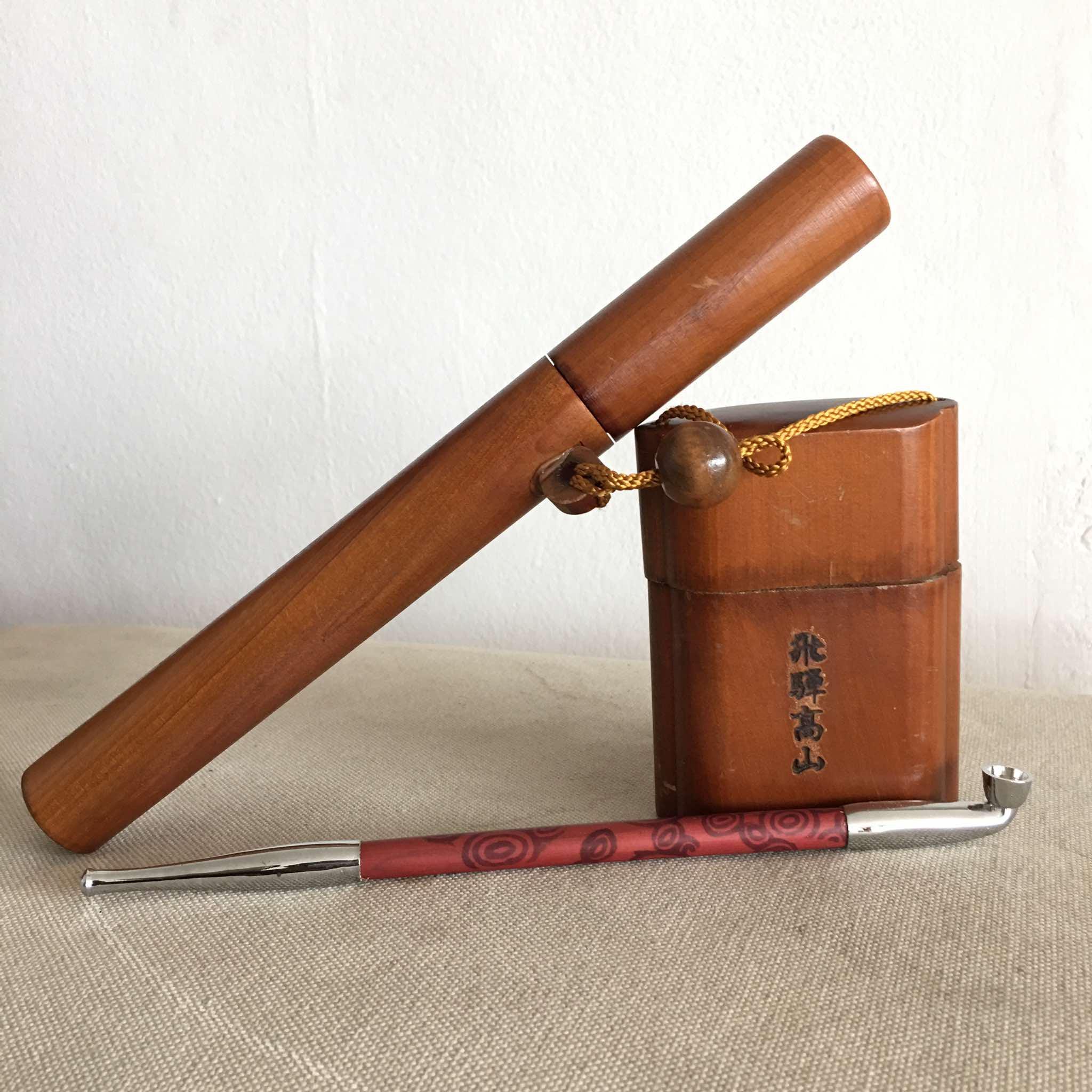 Japanese Vintage Smoking Pipe Set With Wooden Case Pipe Hand