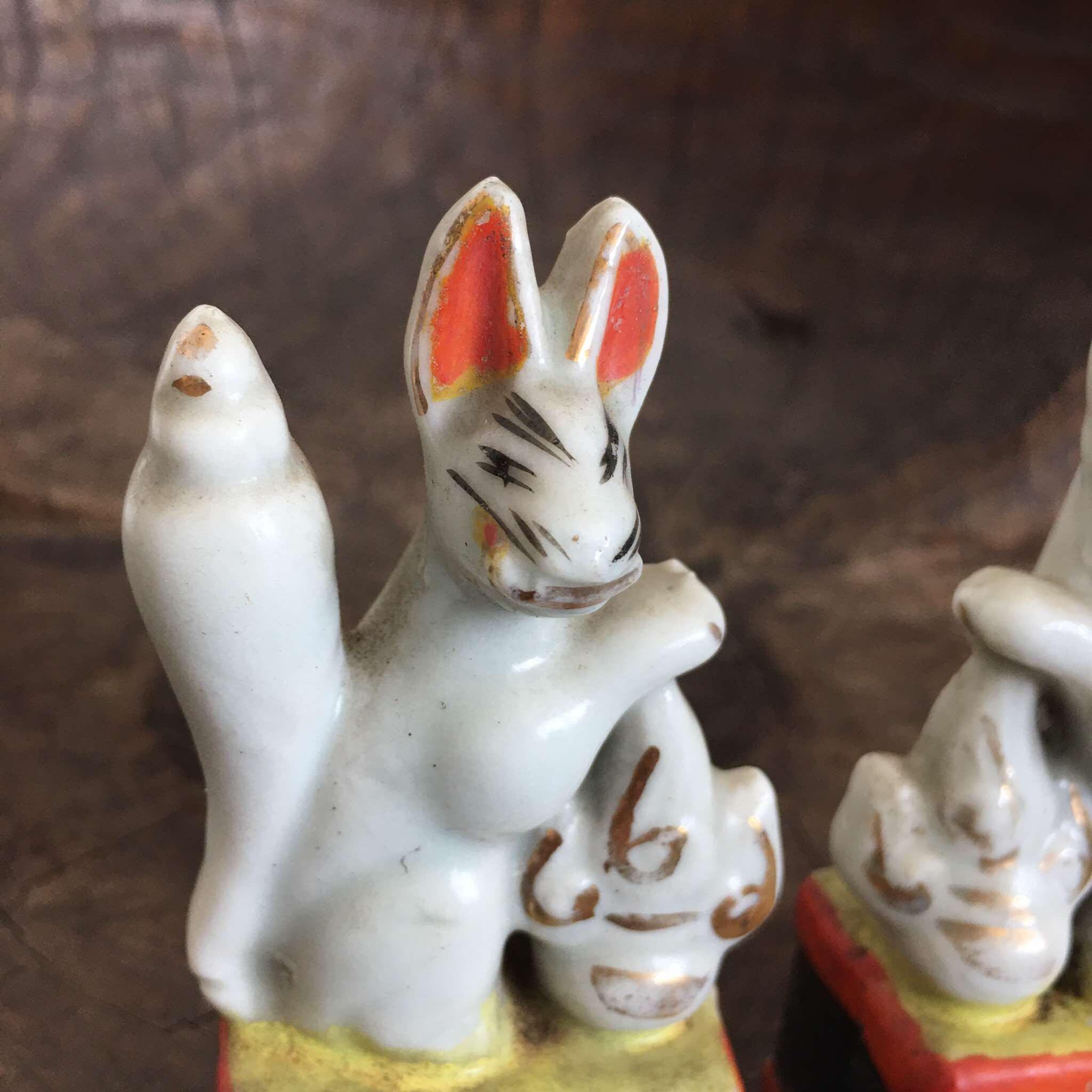 Japanese Antique Vintage Porcelain Kitsune / Fox Statues / Inari