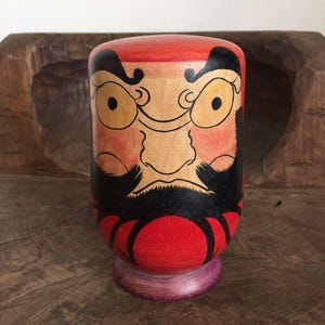 Vintage Traditional Wooden Daruma Carving Handcrafted Japanese Art