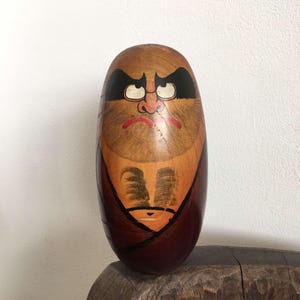 Vintage Traditional Wooden Daruma Carving Handcrafted Japanese Art