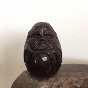 Vintage Traditional Wooden Daruma Carving Japanese Art