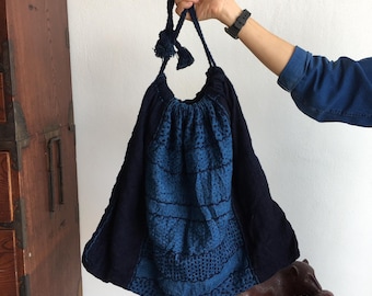 Vintage Japanese sashiko Handmade Indigo Bag