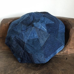 Remake Vintage Denim Patchwork Beret Hat - Etsy