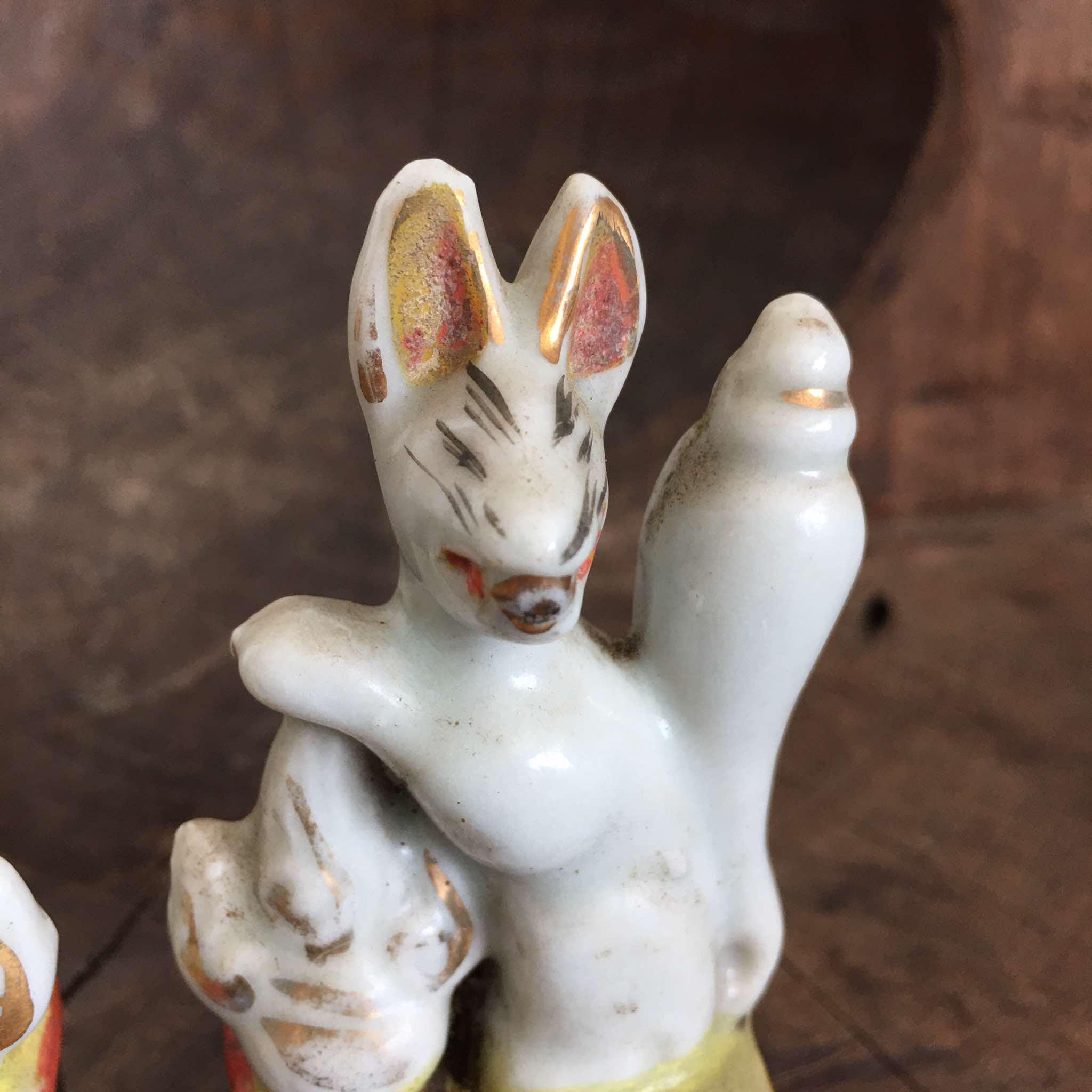 Jerry Kerns & Ron Lee 動物の置物 Japanese Antique Vintage Porcelain Kitsune / Fox Statues / Inari
