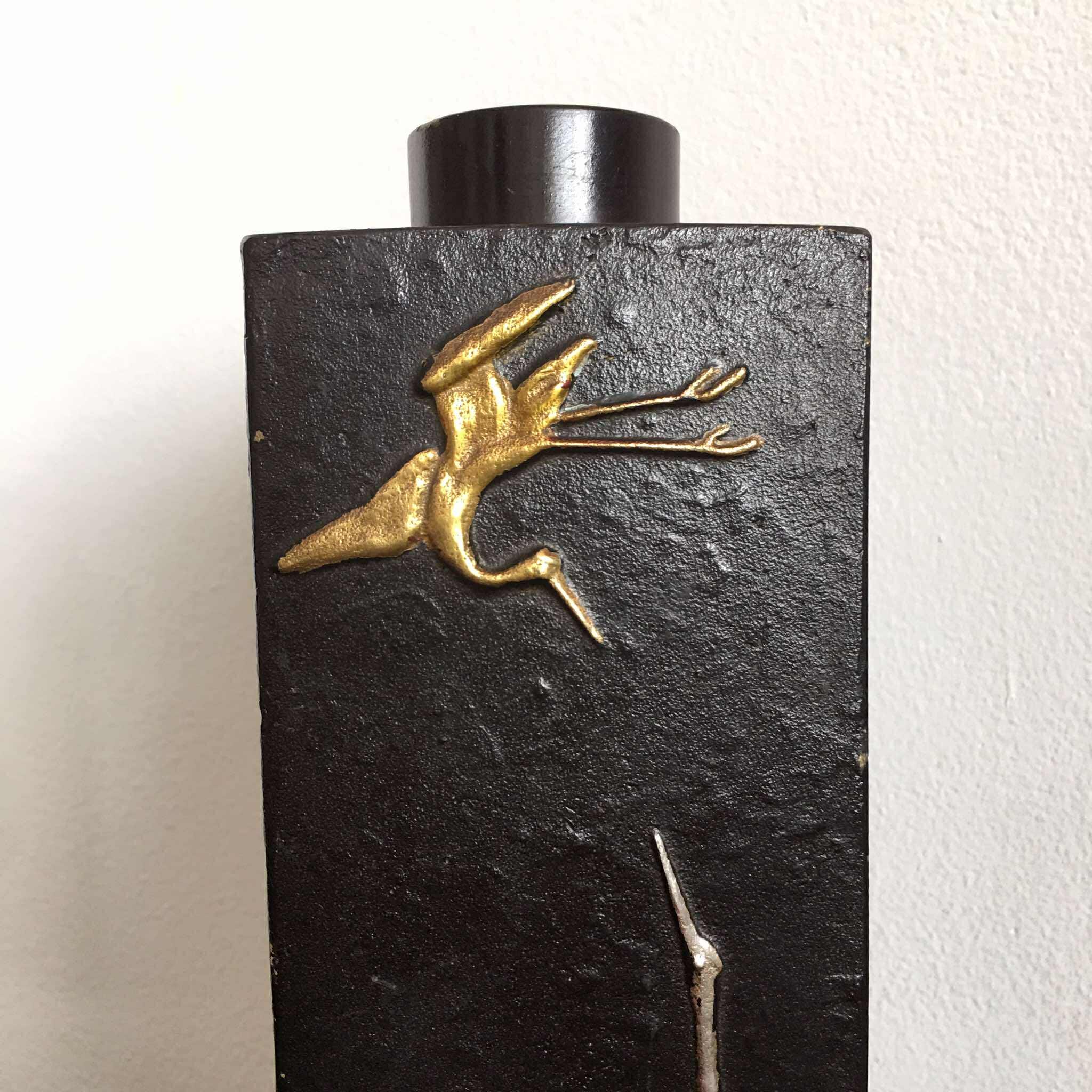 ヴィンテージインテリア 山本鳳山 鋳銅 高岡銅器 鶴亀文花瓶 - Etsy 日本