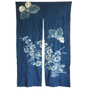 vintage Japanese Shibori Indigo Noren Curtain
