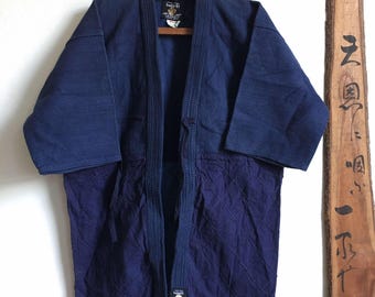 ヴィンテージの日本製BJJ/剣道着ジャケット - 藍染め刺し子織りに刺繍