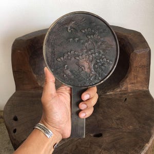 Japanischer Antik Bronze Handspiegel Kagami