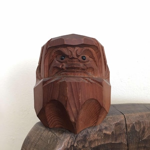 Vintage Traditional Wooden Daruma Carving Handcrafted Japanese Art