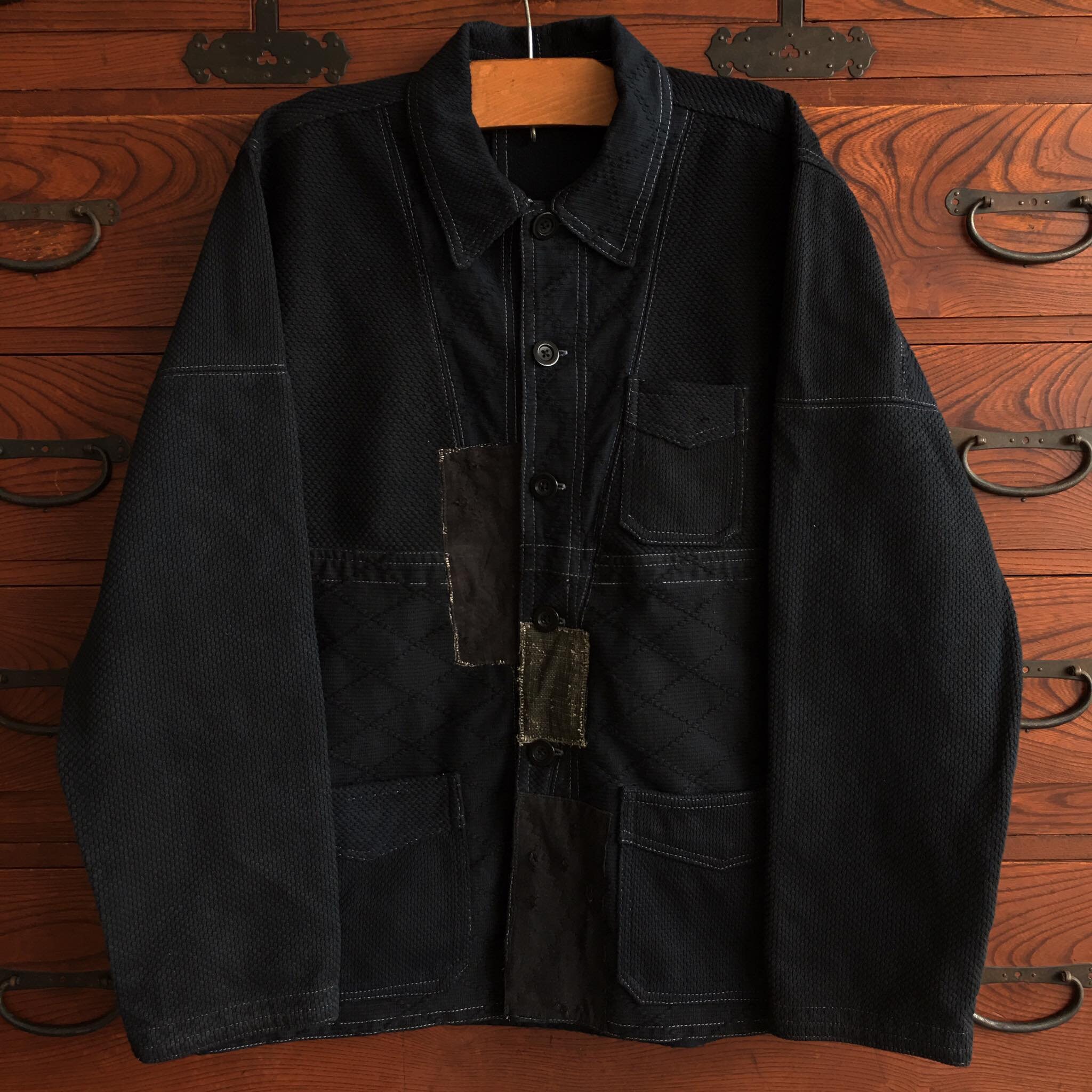 Remake Kendo Black Sashiko Patchwork French Workwear Jacket