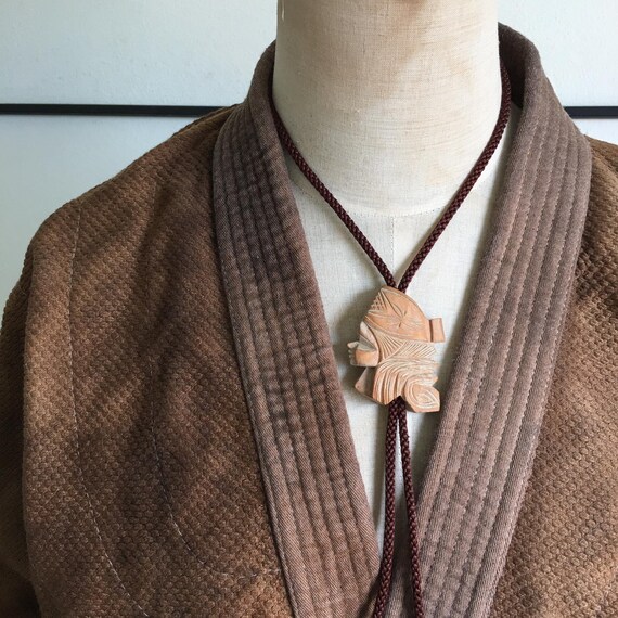 Vintage Ainu Japanese Wooden Bolo Tie - image 3