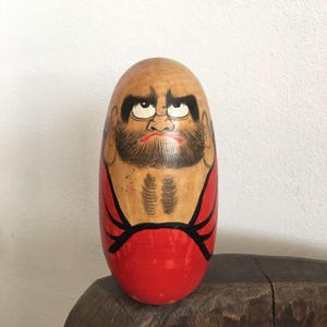 Vintage Traditional Wooden Daruma Carving Handcrafted Japanese Art