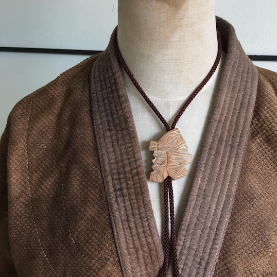Vintage Ainu Japanese Wooden Bolo Tie - image 1